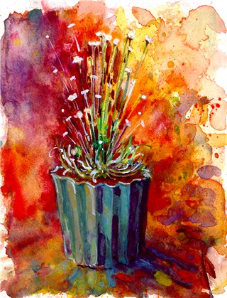 Mikado plant watercolor sketch